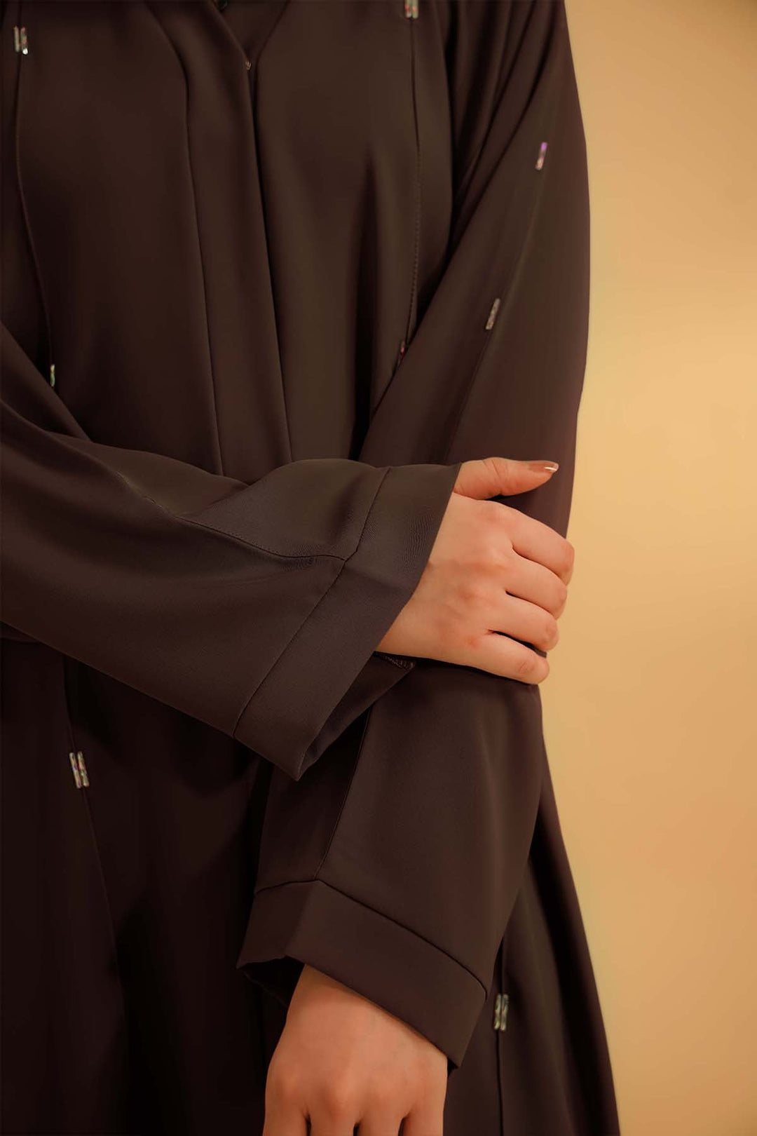 Divinely Crafted Women Pret Solids 1 Piece Georgette Embellished Abaya Mocha Brown - Summer Collection