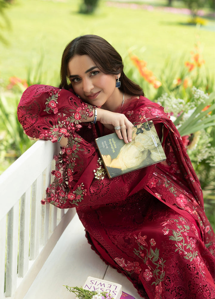 Elaf Premium Unstitched Embroidered Lawn 3 Piece Suit EL26ULF Falling Petals ELQ-4A - Festive Collection