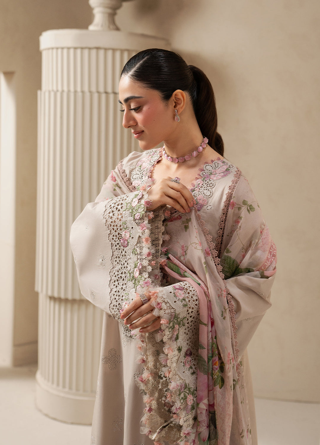 E-Craft by Elaf Unstitched Embroidered Lawn 3 Piece Suit EHC-6B Clay - Casual Collection