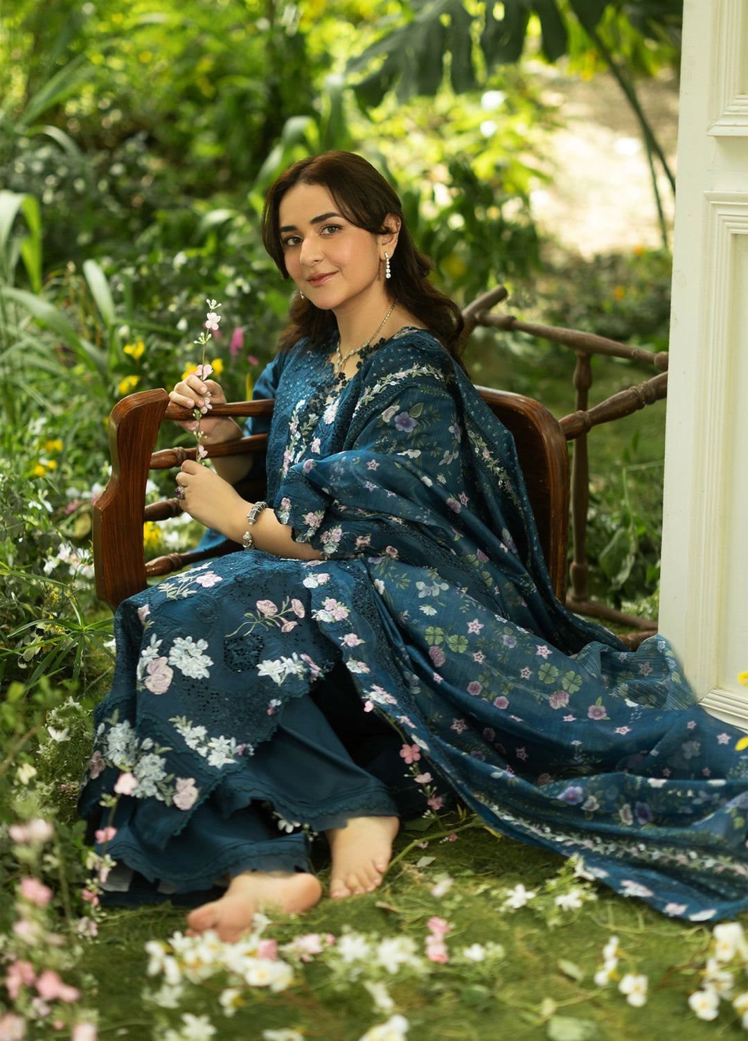 Elaf Premium Unstitched Embroidered Lawn 3 Piece Suit EL26ULF Emerald Fern ELQ-3B - Festive Collection