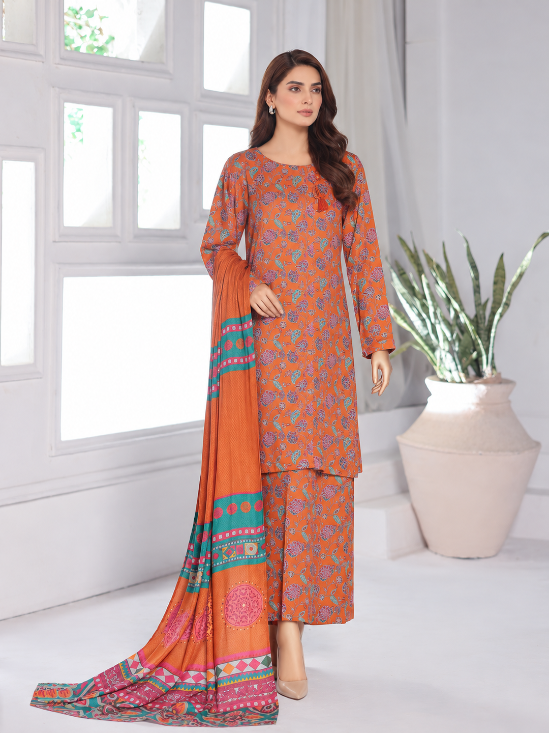 Hz Textiles Unstitched Printed Viscose Twill 3 Piece Suit HZ26UVT VT-5043 - Winter Collection