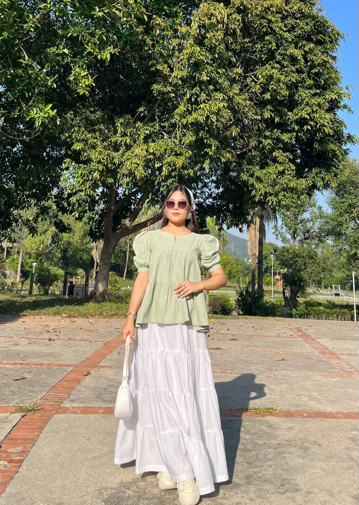 Urban Cut RTW Solids Cotton Co-Ord Sets Suit Green Peplum Casual Collection