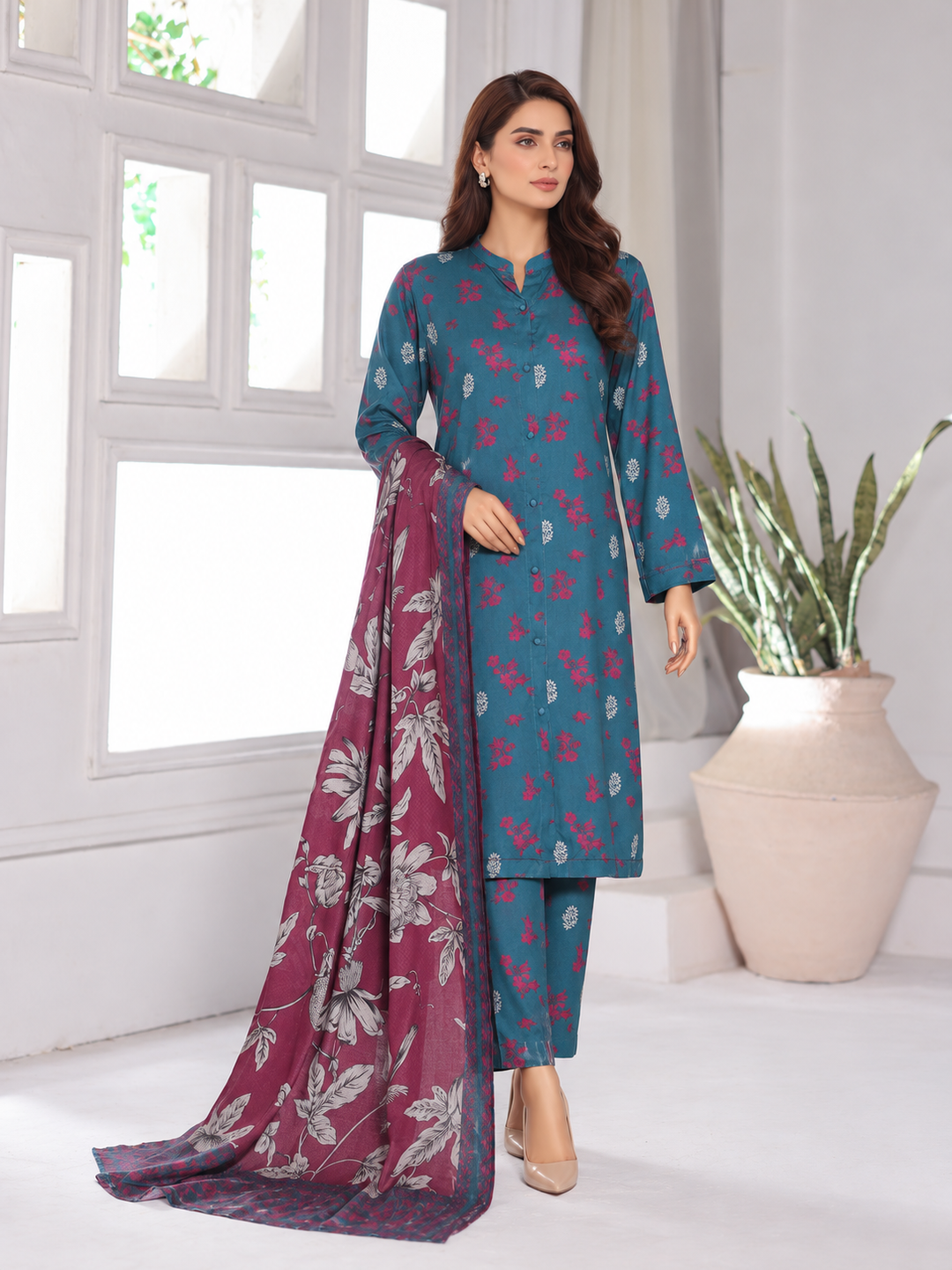 Hz Textiles Unstitched Printed Viscose Twill 3 Piece Suit HZ26UVT VT-5041 - Winter Collection
