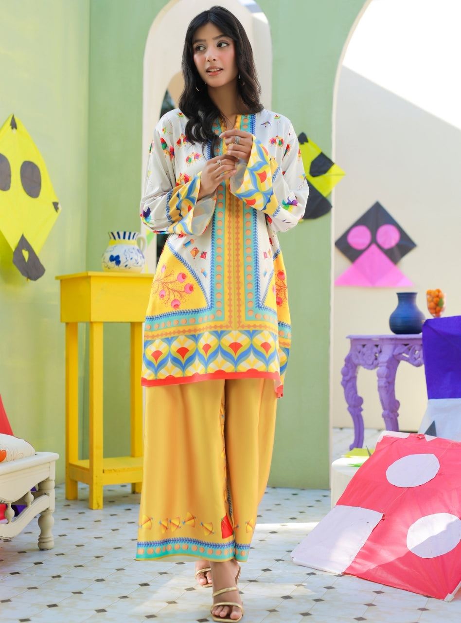 Printnation by Anayra Amal RTW Printed Poly Raw Silk 2 Piece Sky Petals - Casual Collection
