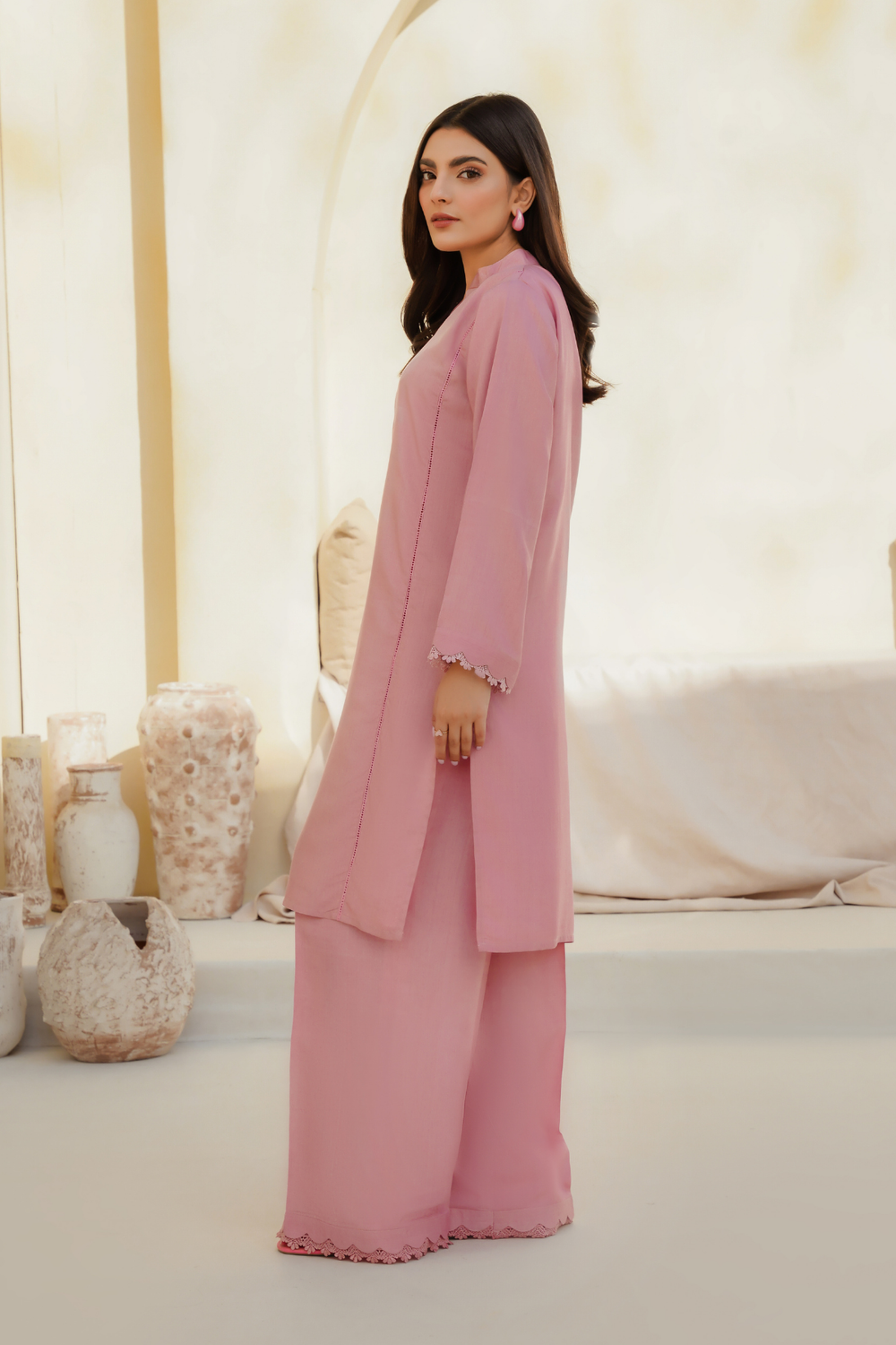 Divinely Crafted Pret Solids Cotton Silk 2 Piece Flamingo Pink