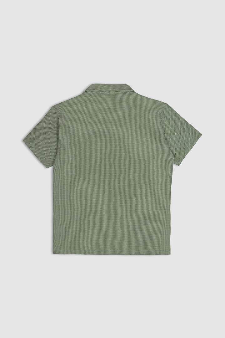 Muraqsh Ready To Wear Solids Waffle Men Mint Waffle Textured Revere Button Down ABDWTRBD-FS - Summer Collection