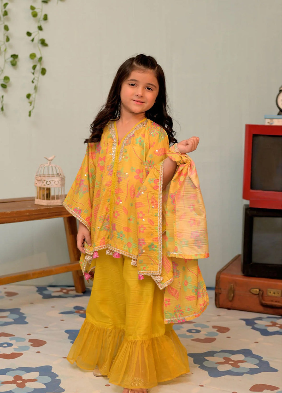 Senorita Girls RTW Printed Banarsi 3 Piece Suit KDD-02871 - Festive Collection
