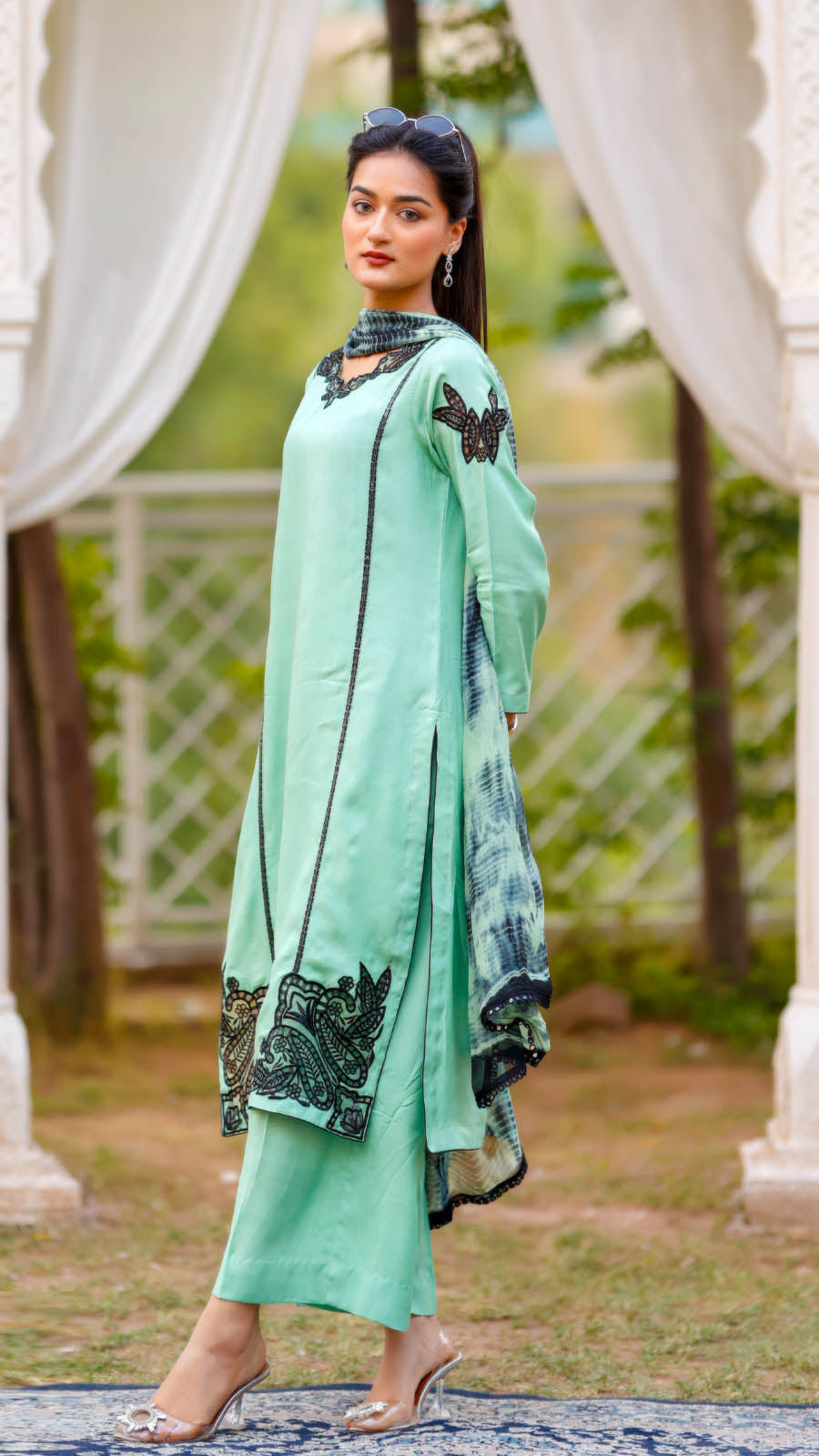 Jashn e Eid by Reezas Women Embroidered Lawn Silk 3 Piece Mehr-e-Eid Mint Green - Summer Collection