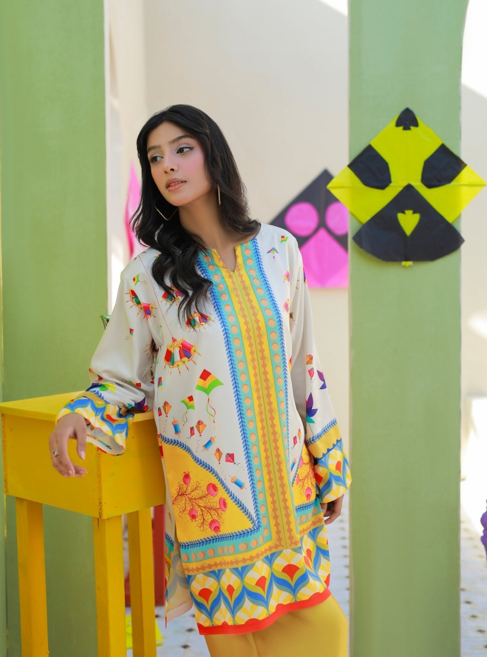 Printnation by Anayra Amal RTW Printed Poly Raw Silk 2 Piece Sky Petals - Casual Collection