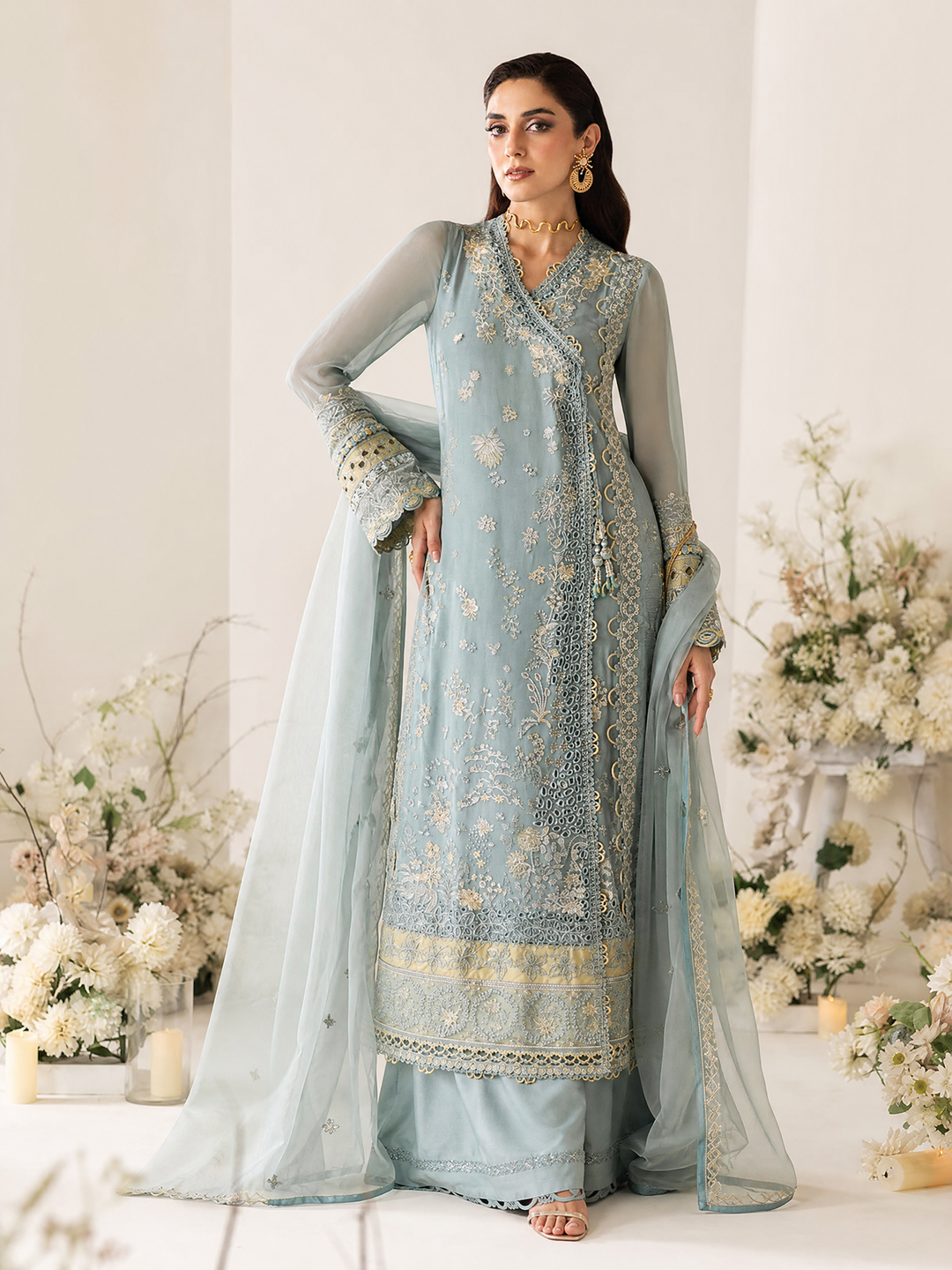 Qalamkar Embroidered Chiffon Suits Unstitched 3 Piece QLM25QC WC-08 Vevin - Formals Collection