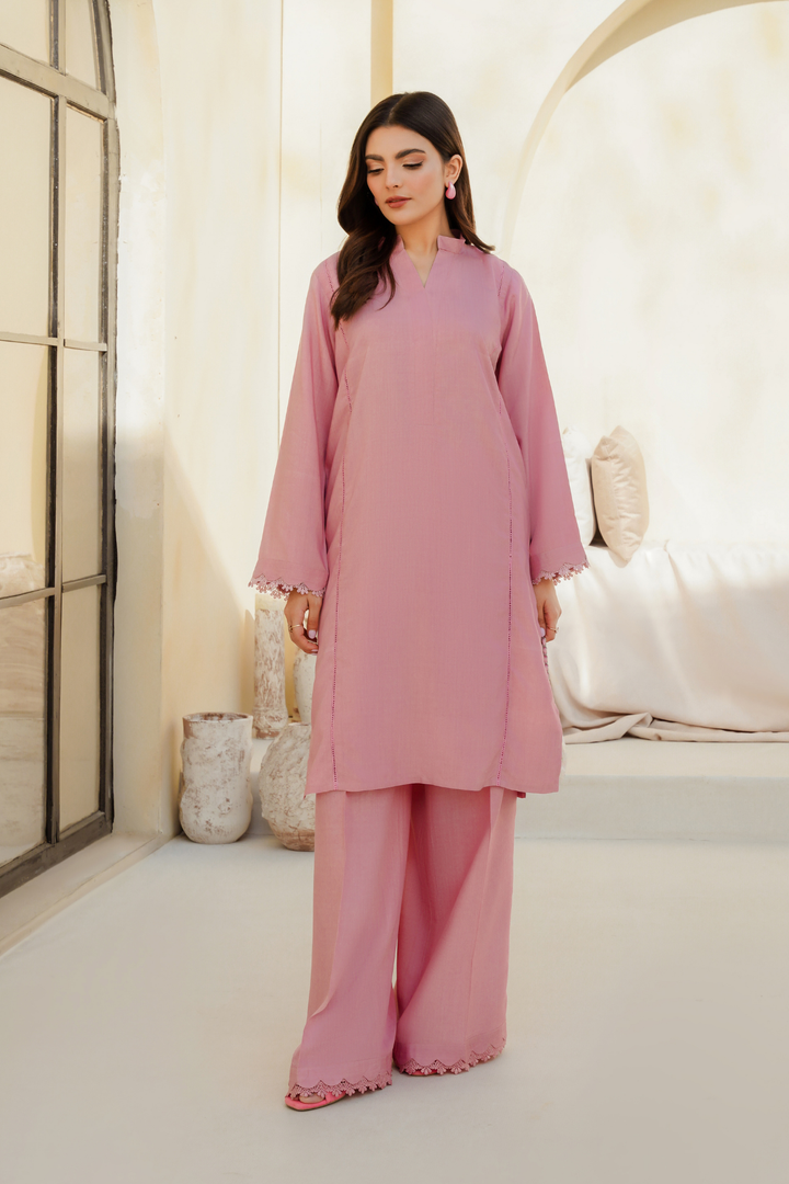 Divinely Crafted Pret Solids Cotton Silk 2 Piece Flamingo Pink