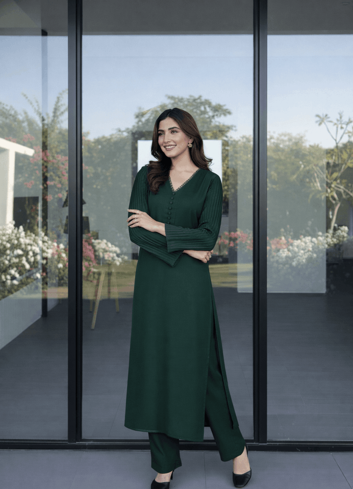 Silcot Women Pret Solids Linen 2 Piece Suit Timeless Emerald - Summer Collection