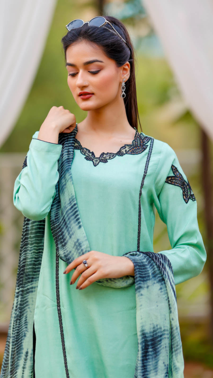 Jashn e Eid by Reezas Women Embroidered Lawn Silk 3 Piece Mehr-e-Eid Mint Green - Summer Collection