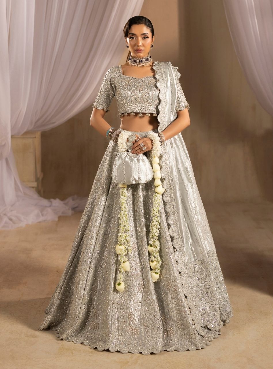 Tehwaar by Anayra Amal RTW Embroidered Lama Tissue 3 Piece Suit Chandi Wedding Collection