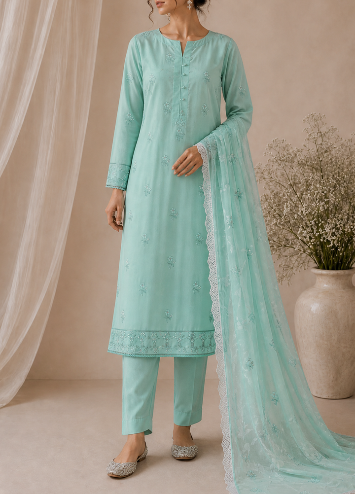 Meeras by HZ Textile Unstitched Embroidered Lawn 3 piece Suit MPE-1086 - Casual Collection