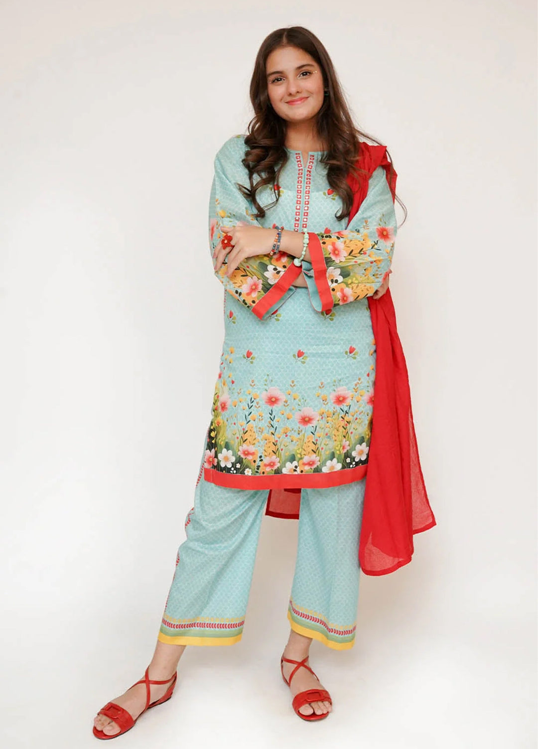 Senorita Girls RTW Printed Cotton Lawn 3 Piece Suit GAD-03474 - Festive Collection
