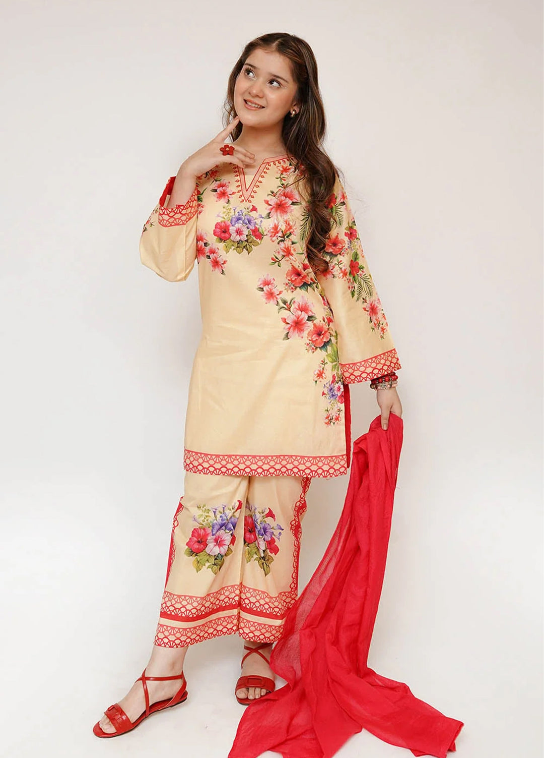 Senorita Girls RTW Printed Cotton Lawn 3 Piece Suit GAD-03475 - Festive Collection