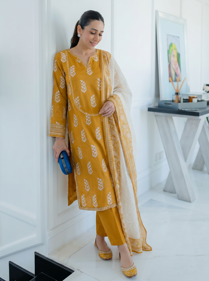 Block and Bloom by HZ Textiles RTW Embroidered Cotton 3 Piece Suit HZ26PCB SBE-001-3P - Casual Collection