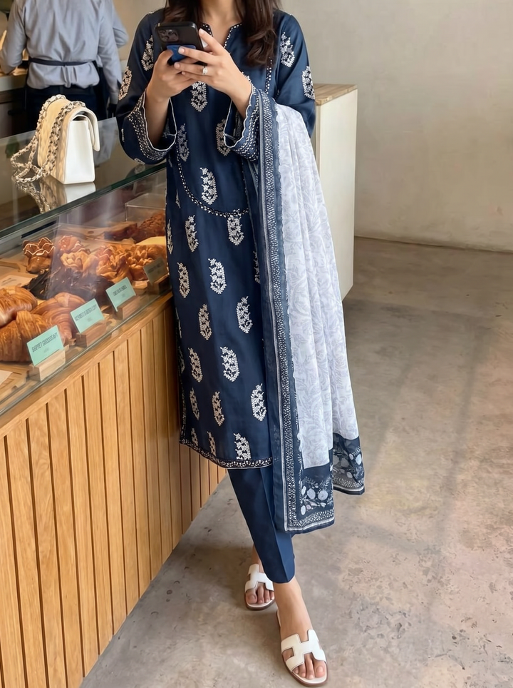 Block and Bloom by HZ Textiles RTW Embroidered Cotton 3 Piece Suit HZ26PCB SBE-002-3P - Casual Collection