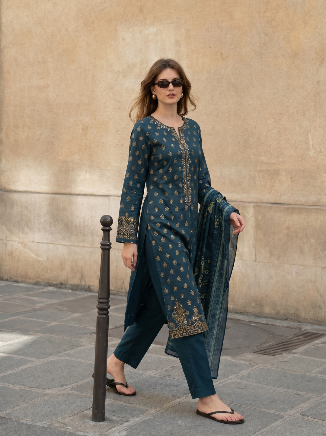 Block and Bloom by HZ Textiles RTW Embroidered Cotton 3 Piece Suit HZ26PCB SBE-005-3P - Casual Collection