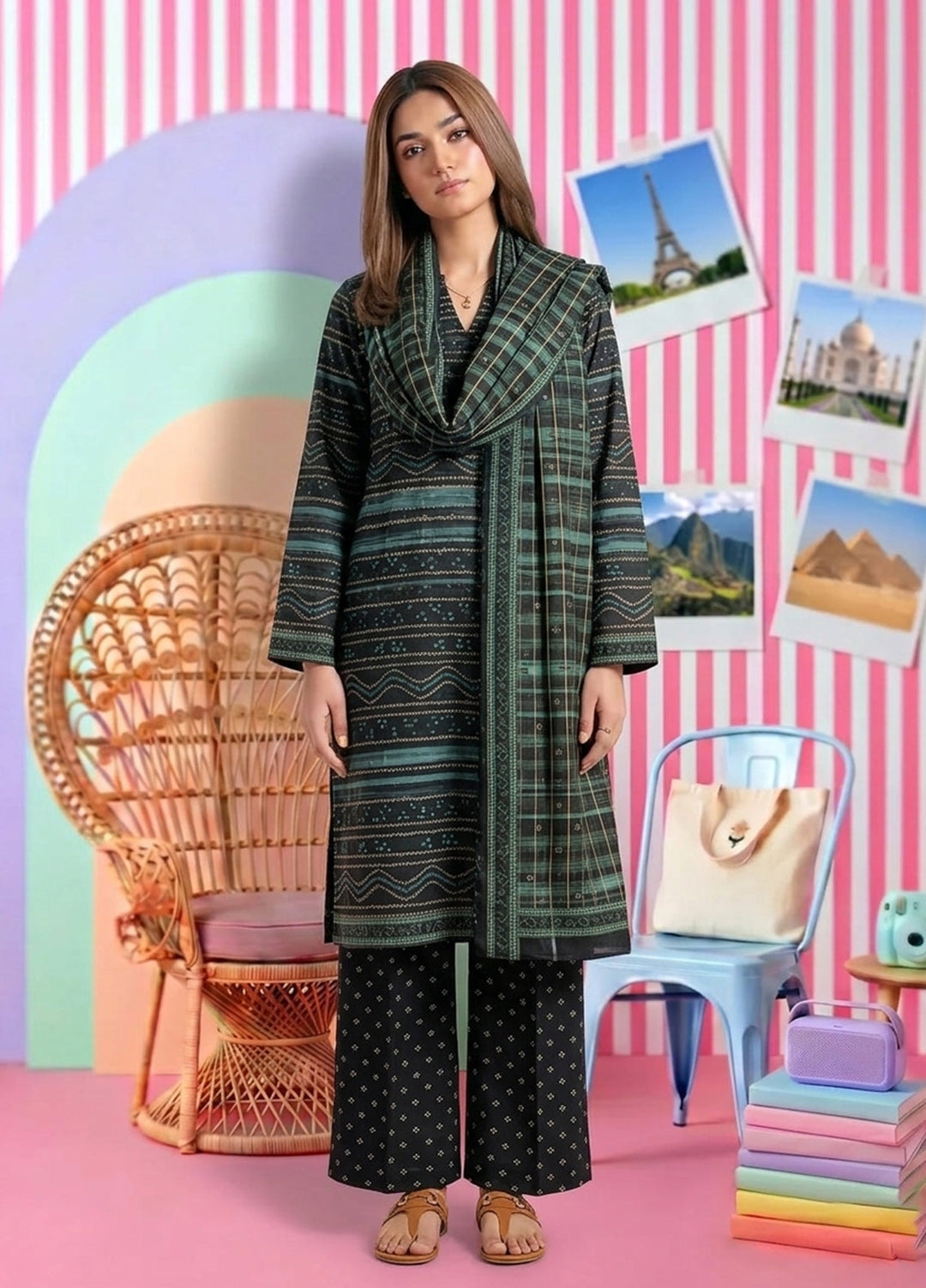 Bin Saeed Unstitched Printed Lawn 3 Piece Suit BS26UPL BS-12 - Casual Collection