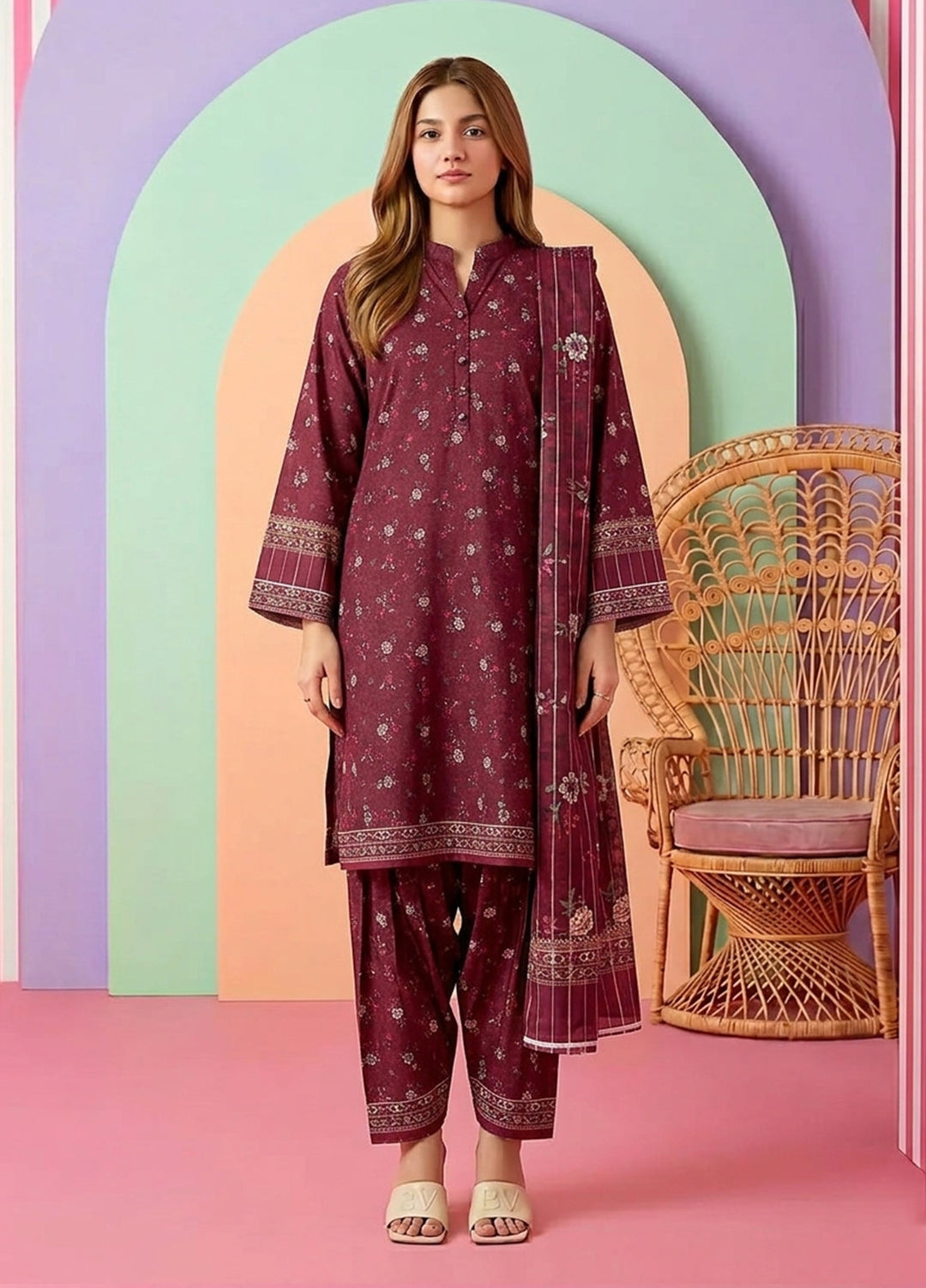 Bin Saeed Unstitched Printed Lawn 3 Piece Suit BS26UPL BS-16 - Casual Collection