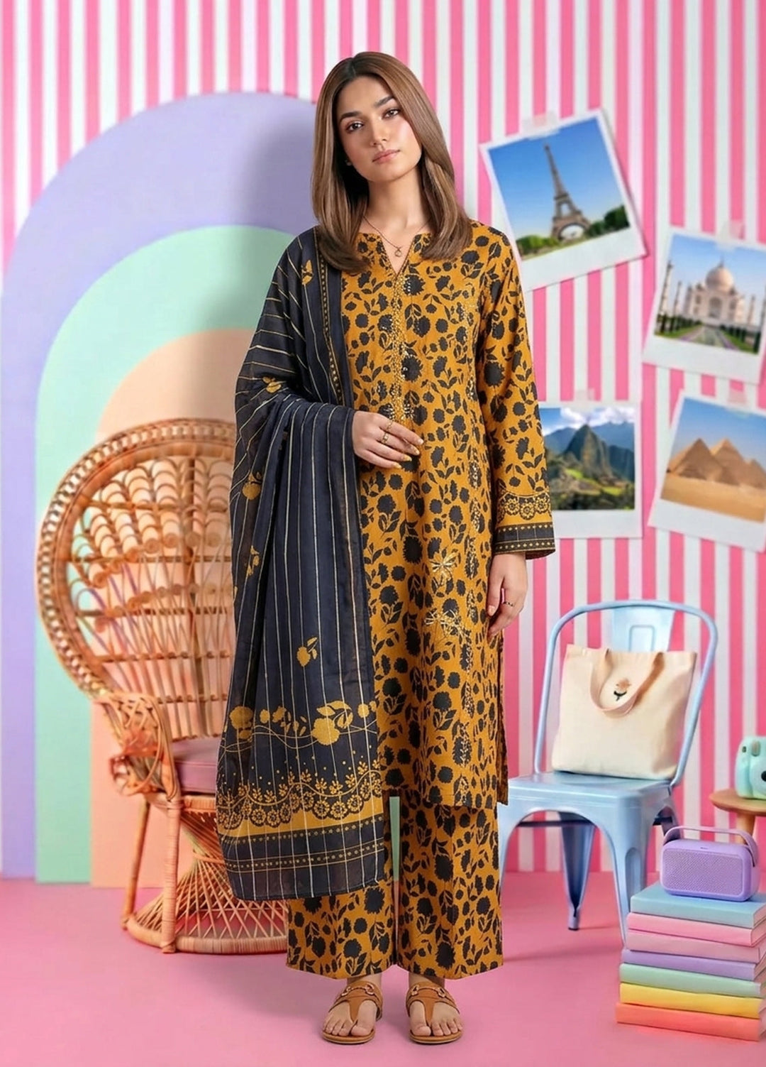 Bin Saeed Unstitched Printed Lawn 3 Piece Suit BS26UPL BS-17 - Casual Collection