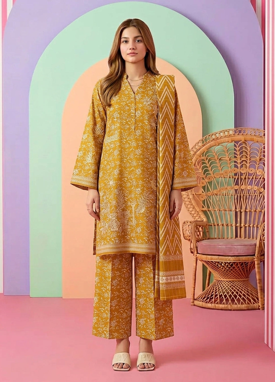 Bin Saeed Unstitched Printed Lawn 3 Piece Suit BS26UPL BS-22 - Casual Collection