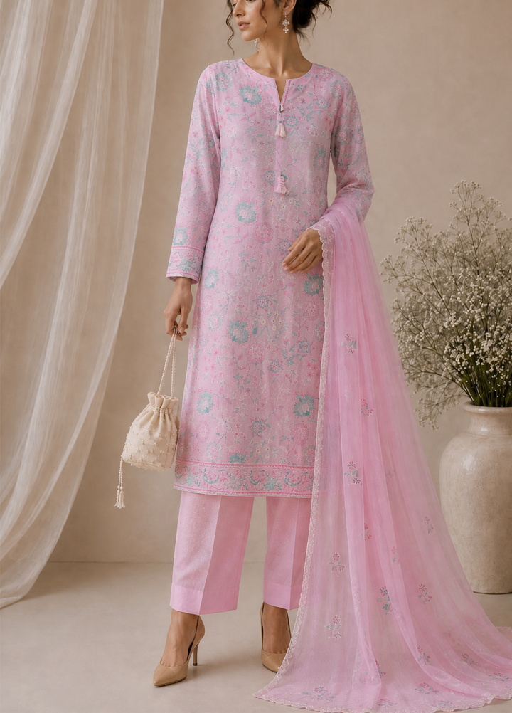 Libas e Khas by HZ Textiles Unstitched Embroidered Lawn Karandi 3 Piece Suit KPP - 7022 - Summer Collection