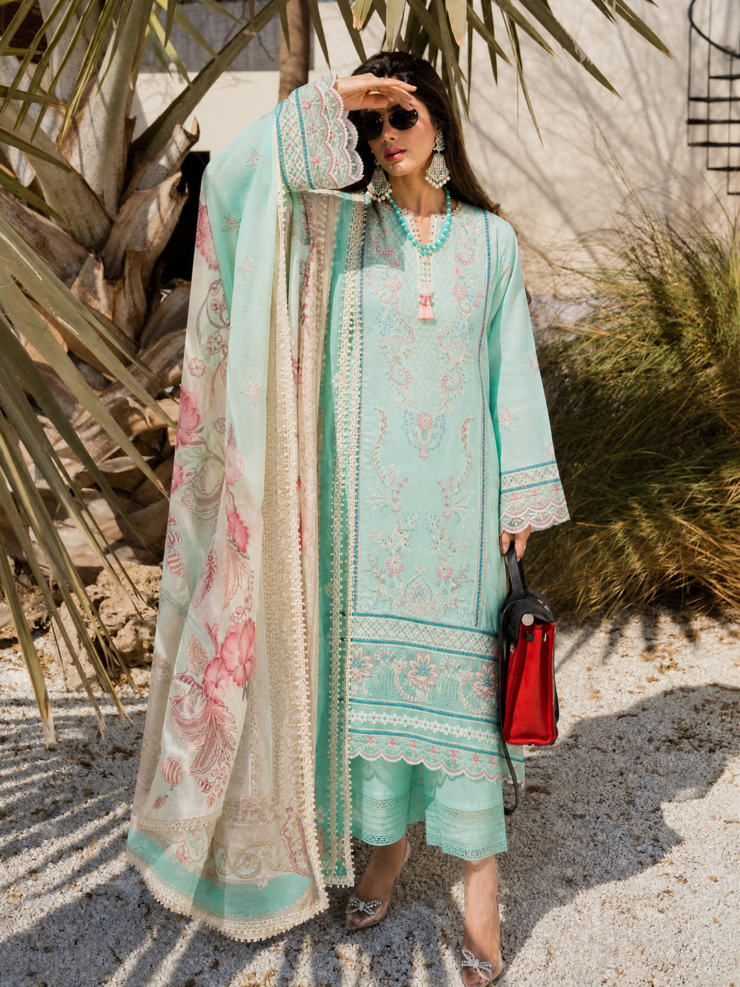 La Elise Women RTW Embroidered Lawn 3 Piece Suit 0001304 Blanc - Casual Collection