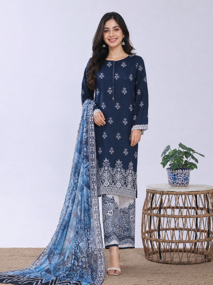 HZ Textiles RTW Embroidered Cross Hatch 3 Piece Suit HZ26PCL Sbe-3P-081 - Casual Collection