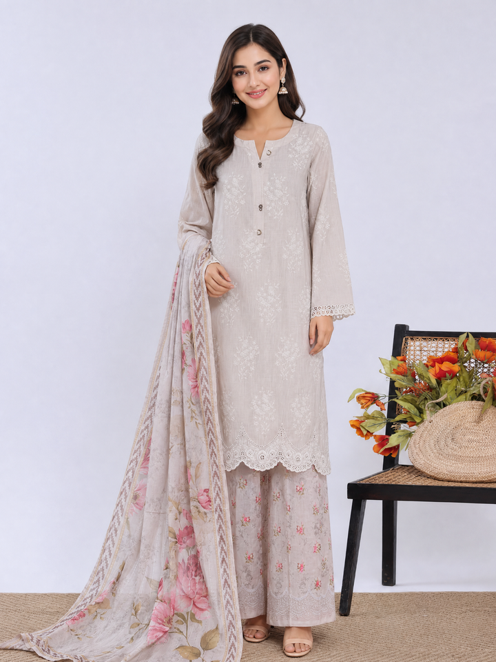 HZ Textiles RTW Embroidered Cross Hatch 3 Piece Suit HZ26PCL Sbe-3P-085 - Casual Collection
