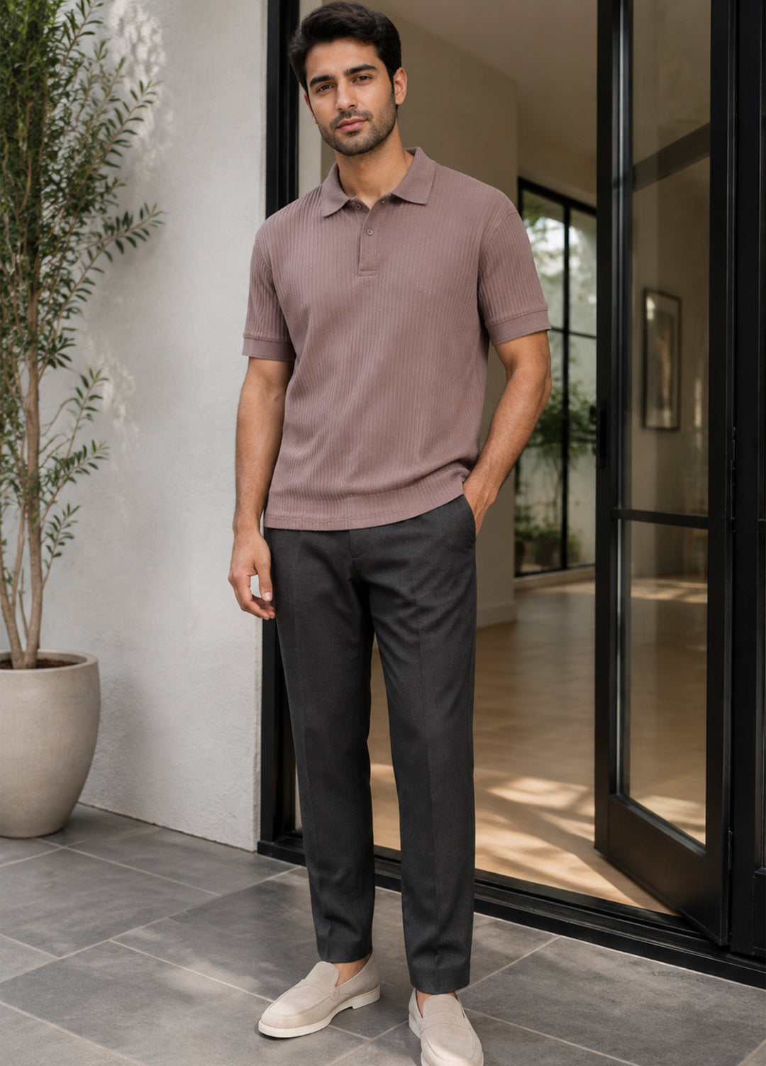 J.F Denim Mens RTW Solids Cotton Polo T.Shirt Polo Brown - Casual Collection