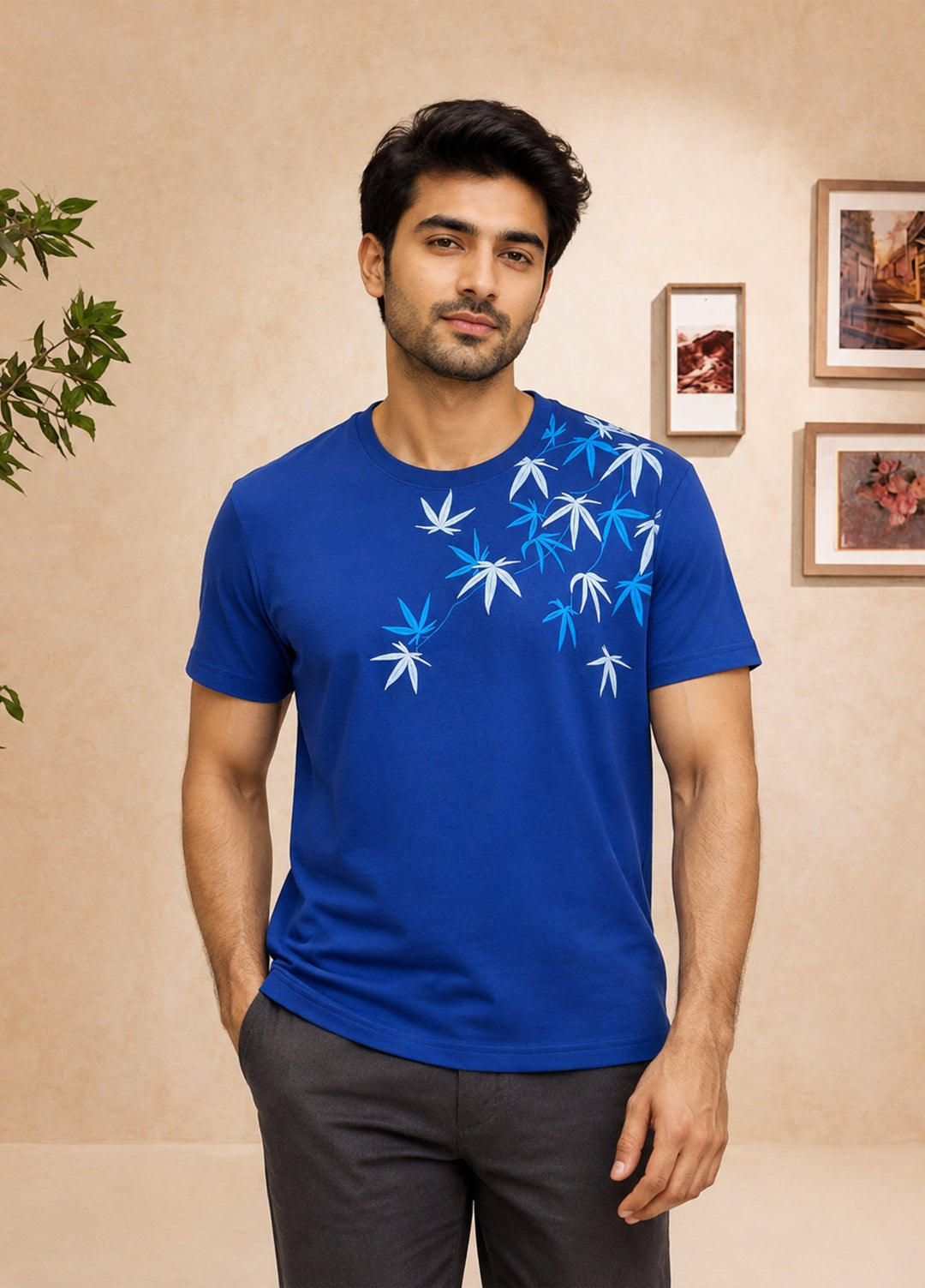 J.F Denim Mens RTW Solids Cotton 1 Piece T.Shirt R.Neck Blue - Casual Collection