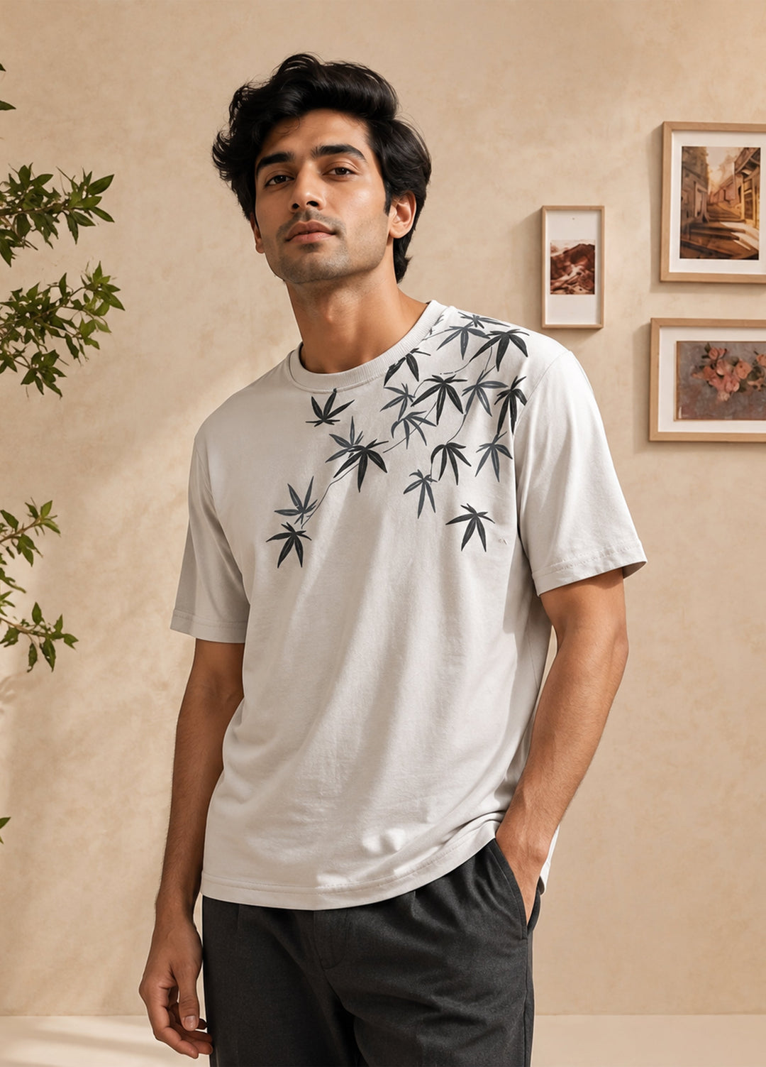 J.F Denim Mens RTW Solids Cotton 1 Piece T.Shirt R.Neck Beige - Casual Collection