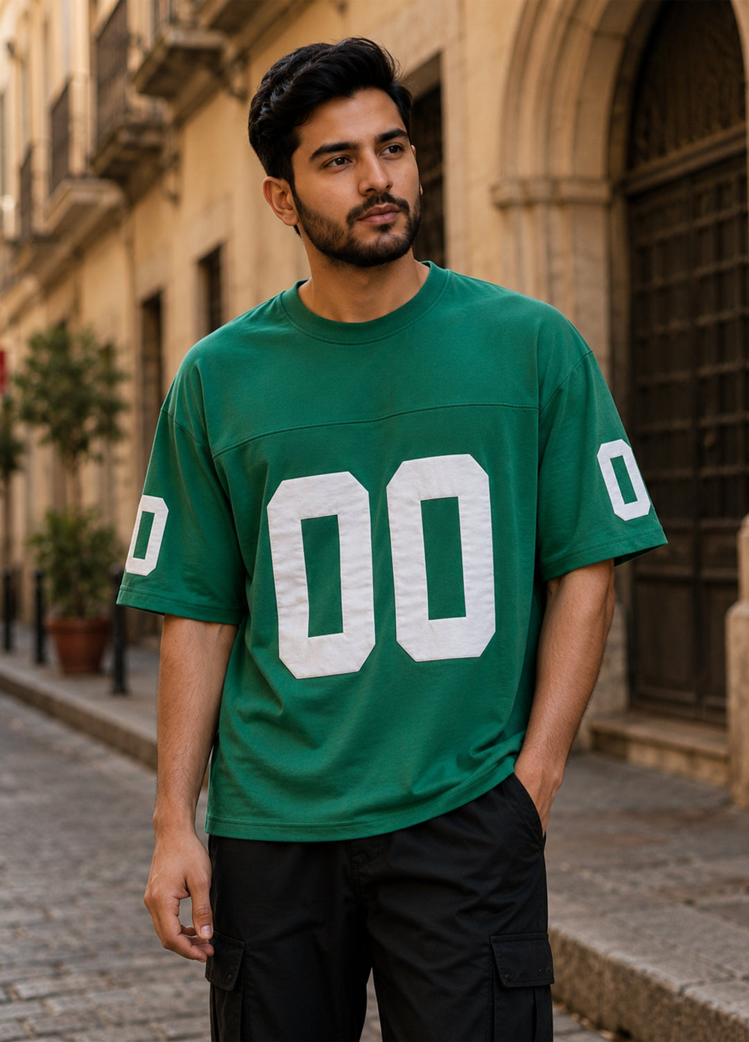 J.F Denim Mens RTW Solids Cotton 1 Piece T.Shirt R.Neck Green - Casual Collection