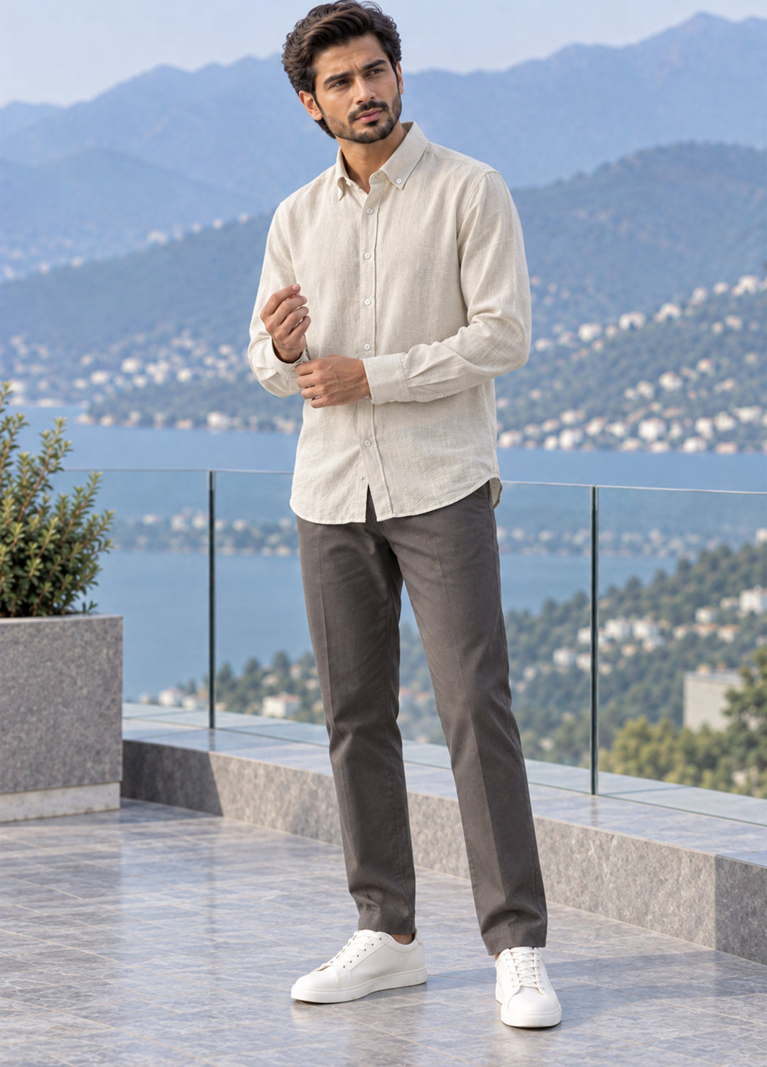 J F Denim Mens Shirt RTW Solids Linen 1 Piece S.White - Casual Collection