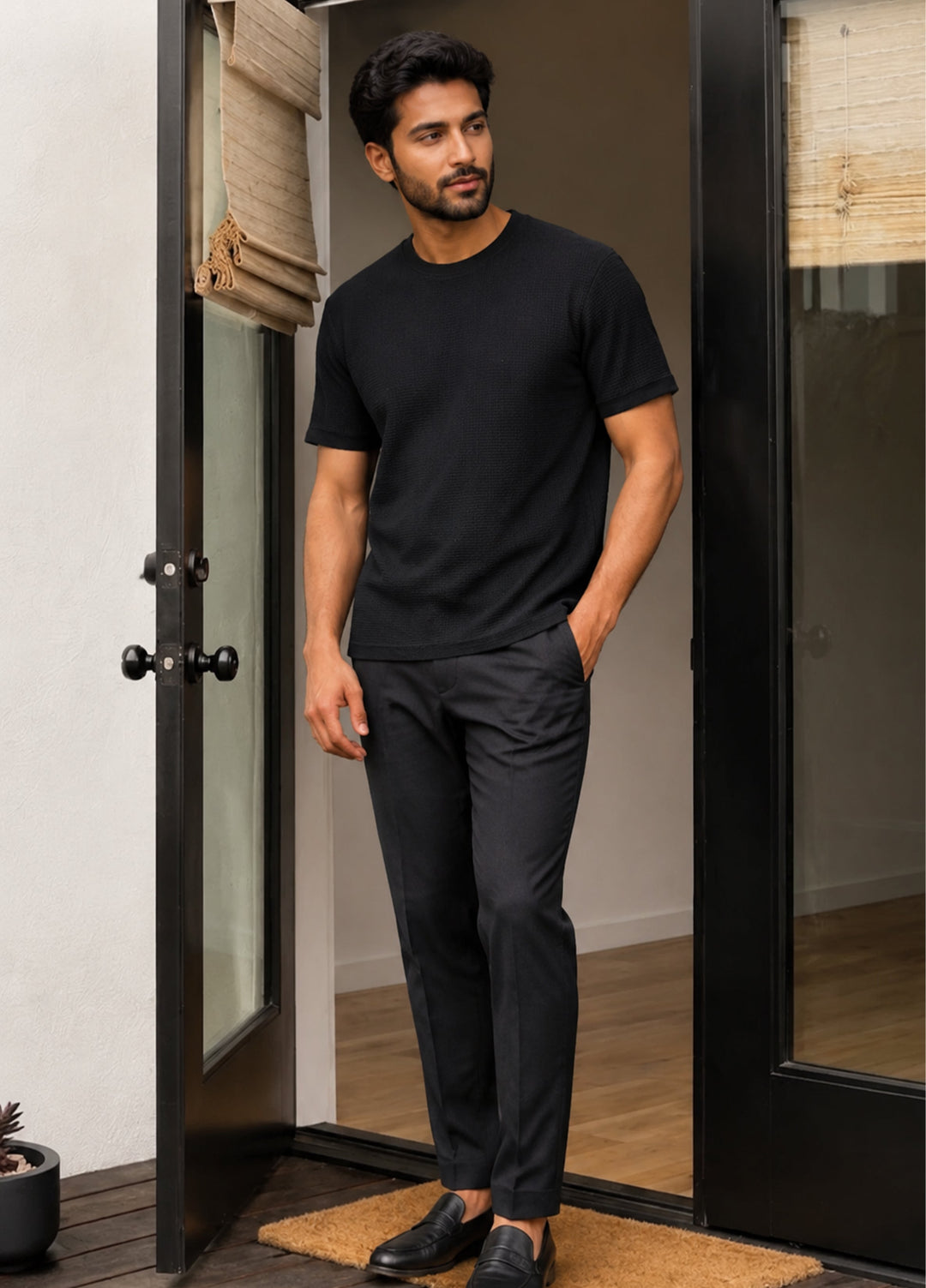 J.F Denim Mens RTW Solids Cotton 1 Piece T Shirt Black - Casual Collection