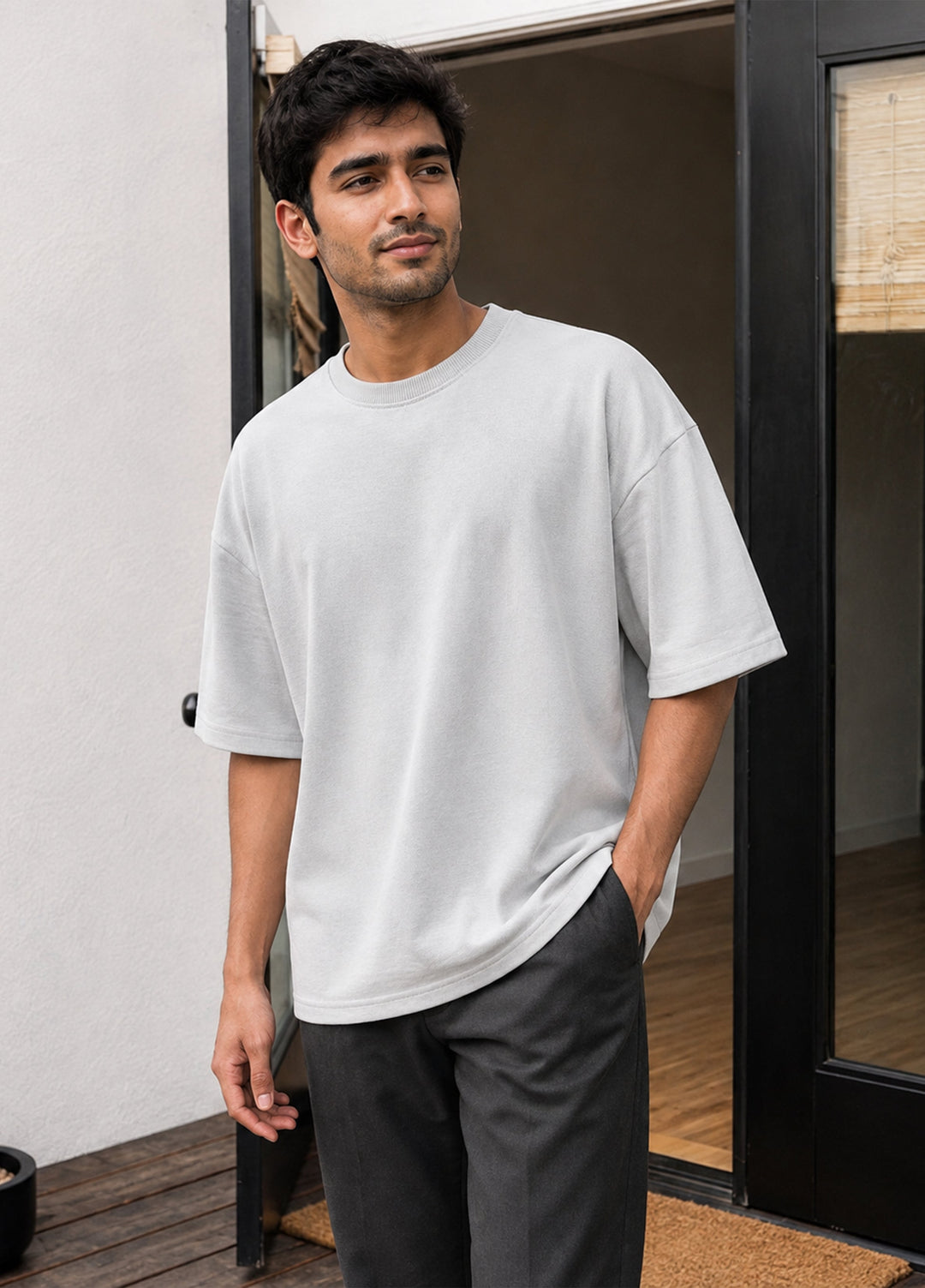 J.F Denim Mens RTW Solids Cotton 1 Piece T Shirt Fawn - Casual Collection