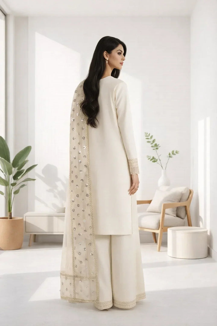 Silk Atelier by Jamni RTW Embroidered Korean Silk 3 Piece Suit VANILLA PATEL Festive Collection