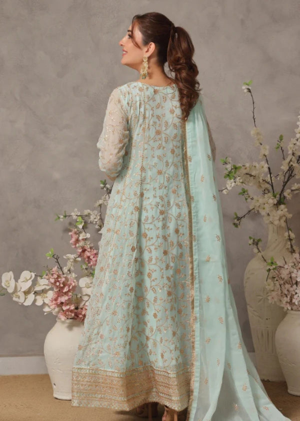 Unss Apparel Women Pret Embroidered Chiffon 3 Piece Suit Haani Mint Green - Festive Collection