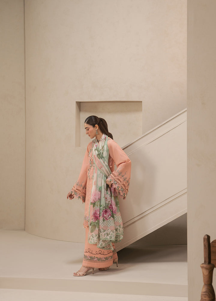 E-Craft by Elaf Unstitched Embroidered Lawn 3 Piece Suit EHC-3B Dustrose - Casual Collection