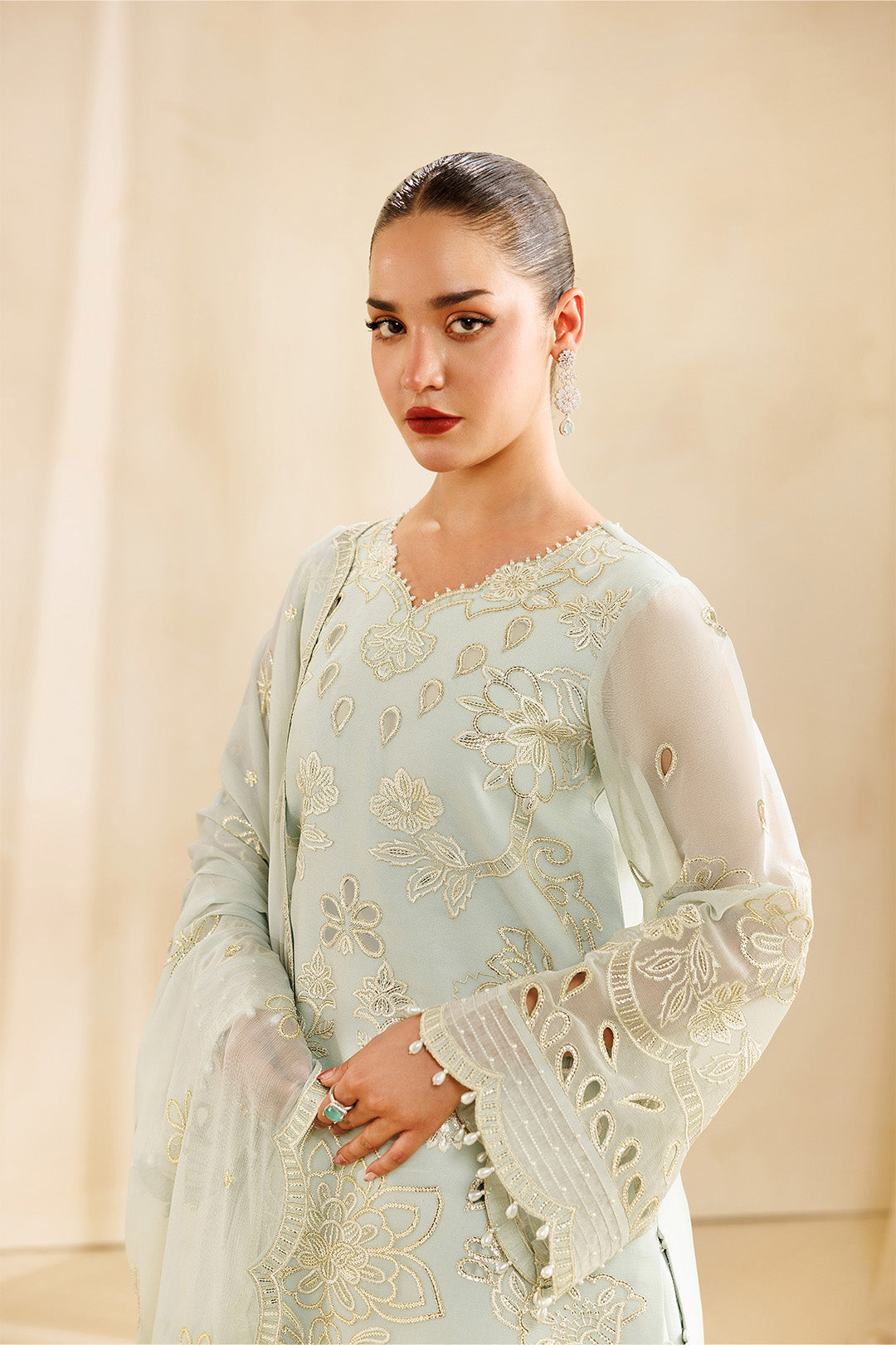 Sireine by Alizeh Fashion Unstitched Embroidered Chiffon 3 Piece Suit AF26UCS AF-CH-2297-VANILLA - Festive Collection