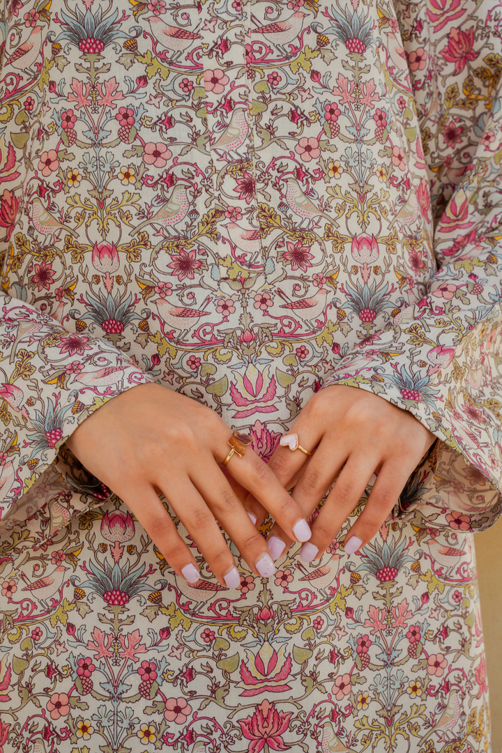 Divinely Crafted Pret Printed Cotton Silk 2 Piece Ivory Dreams