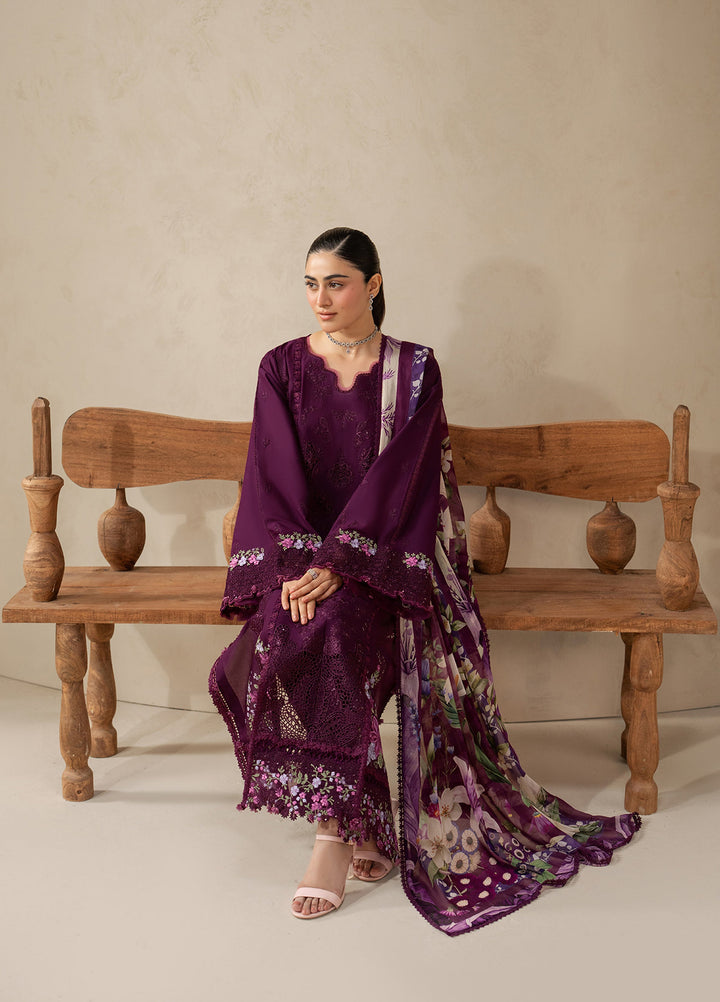 E-Craft by Elaf Unstitched Embroidered Lawn 3 Piece Suit EHC-2B Cassis - Casual Collection