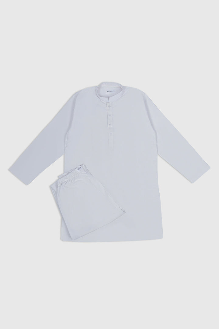 Muraqsh Ready To Wear Solids Cotton Boys Off White Blended Kurta Trouser MUR-OWK - Summer Collection