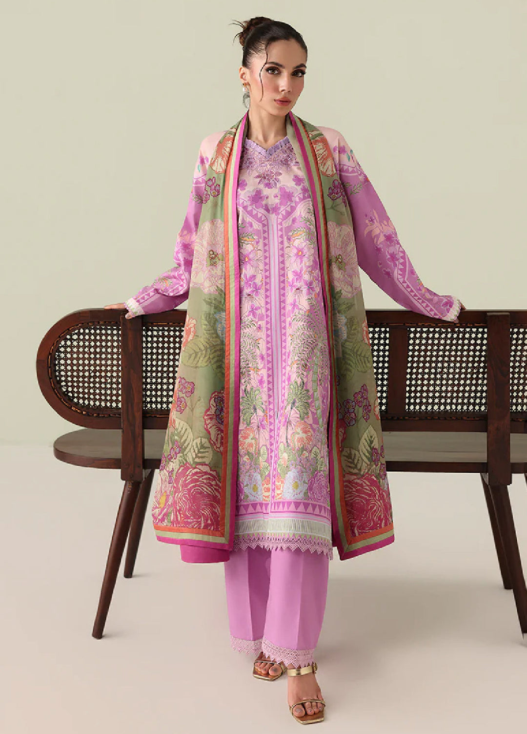 Rosette by Roheenaz Unstitched Lawn Embroidered 3 Piece Suit RNZ26UR Soft Solstice-6B - Summer Collection