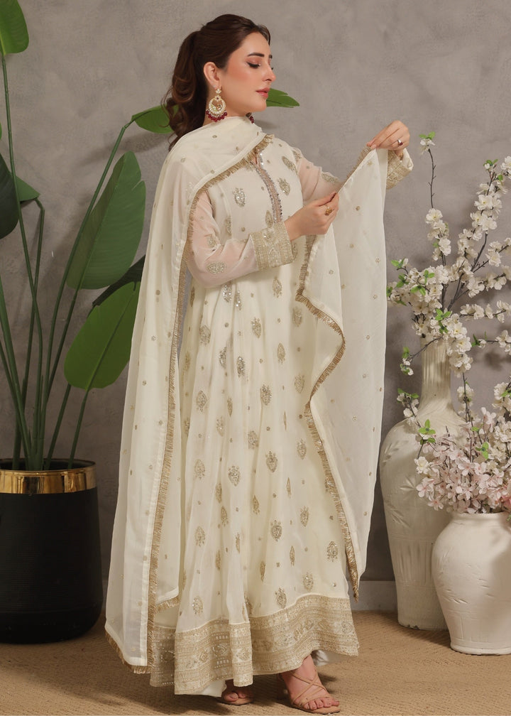 Mommy and Me by Abaan Zohan RTW Embroidered Chiffon 3 Piece Suit Raunak Off White - Festive Collection