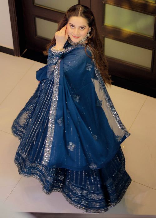 Rang e Haseen by Abaan Zohan RTW Embroidered chiffon 3 Piece Suit Zeno Peacock - Festive Collection