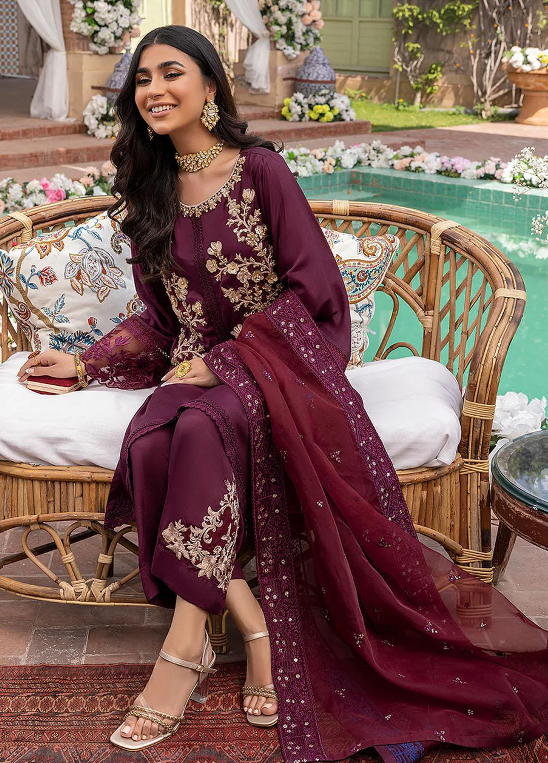 Azure Pret Embroidered Silk 3 Piece Dress Petunia PT298